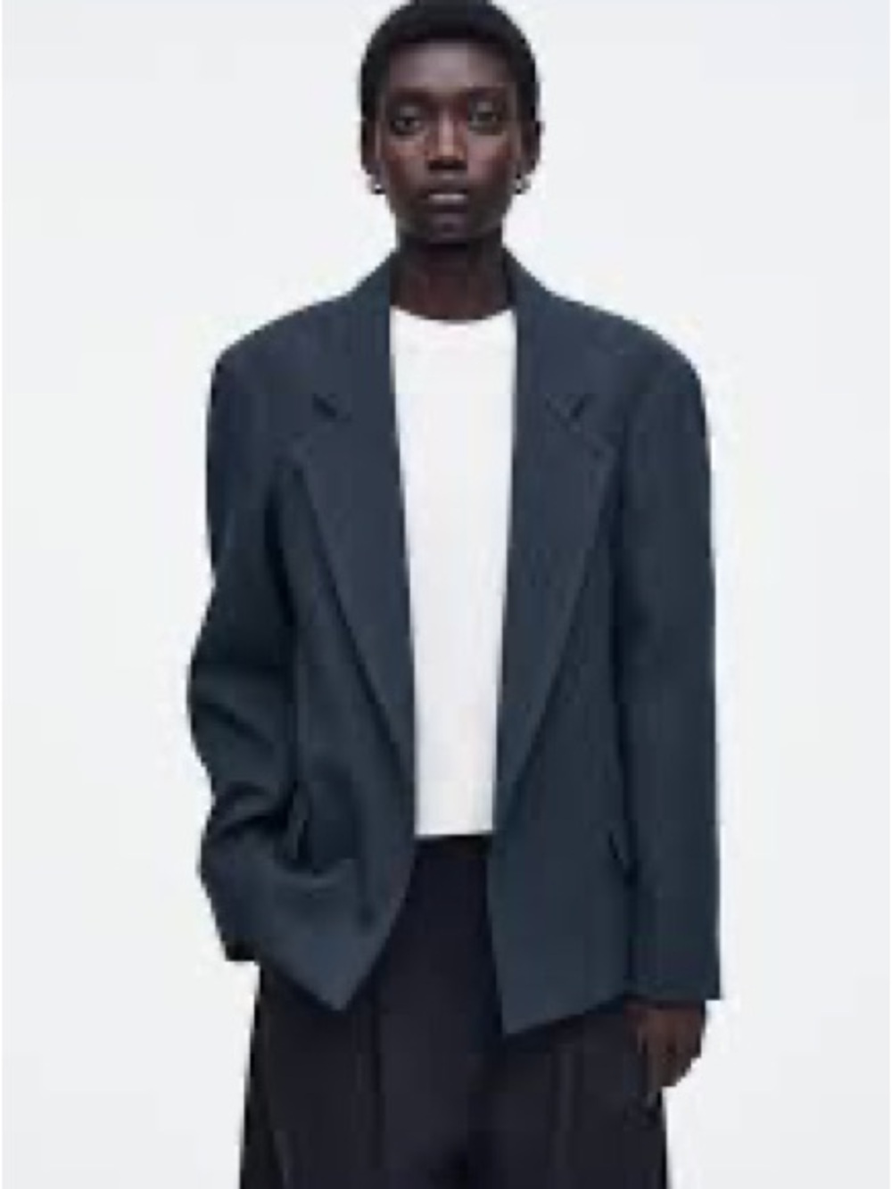 COS Oversized Exaggerated Shoulder Denim Look Blazer Blue Sz 2